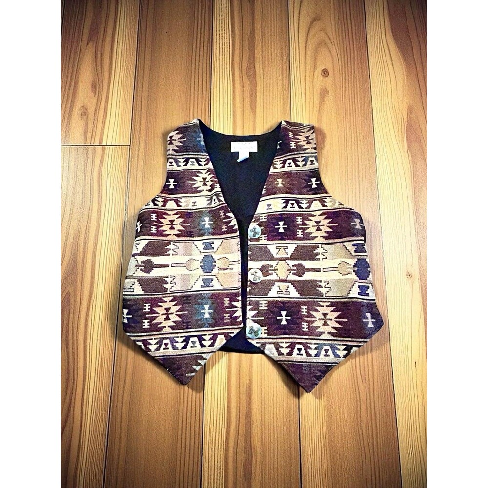 Vtg Longhorn Niver Western Wear Open Tapestry Vest Size Large Southwestern
